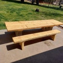 Patio Table With Cinder Block Legs and Beeswax Finish (Benches Included)