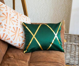 DIY Green Satin Pillow With Geometric Gold Foil Pattern