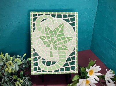 Faux Green Leaf Mosaic Using Air Dry Clay and Acrylic Paints